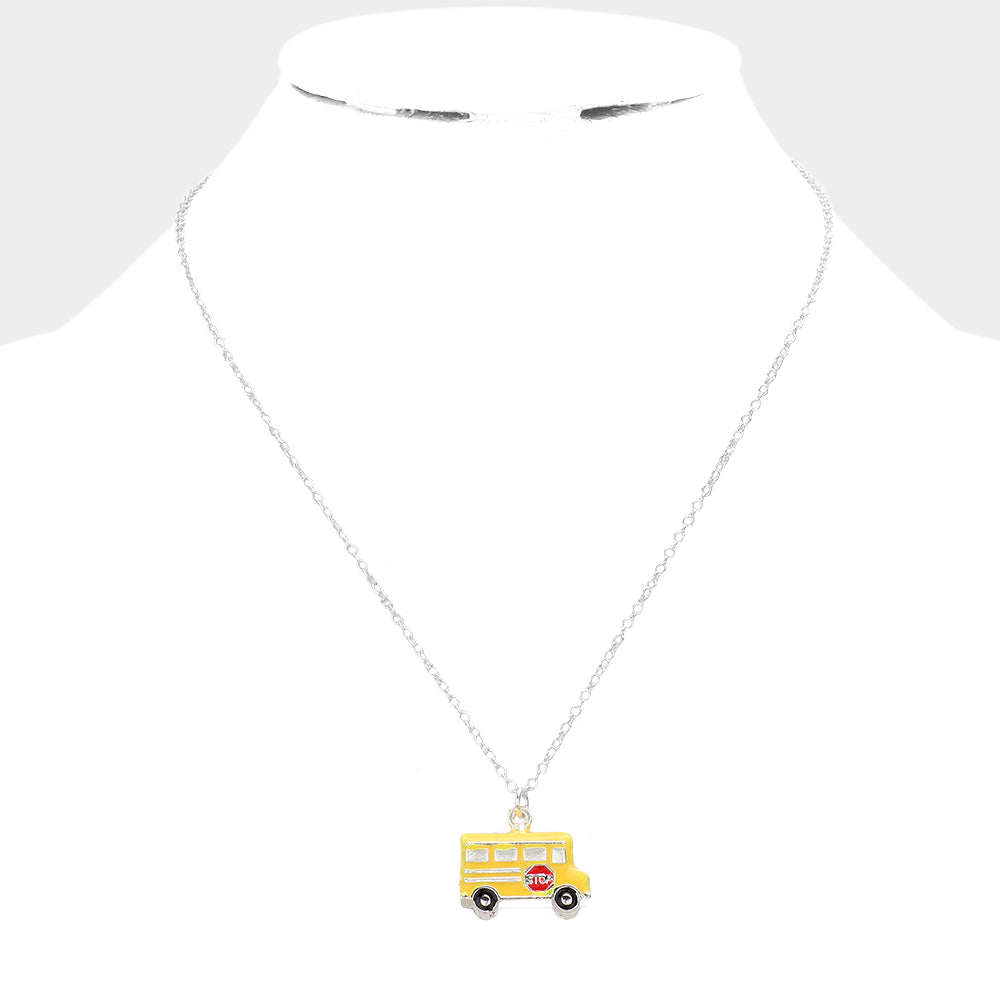 3D School Bus Pendant Necklace