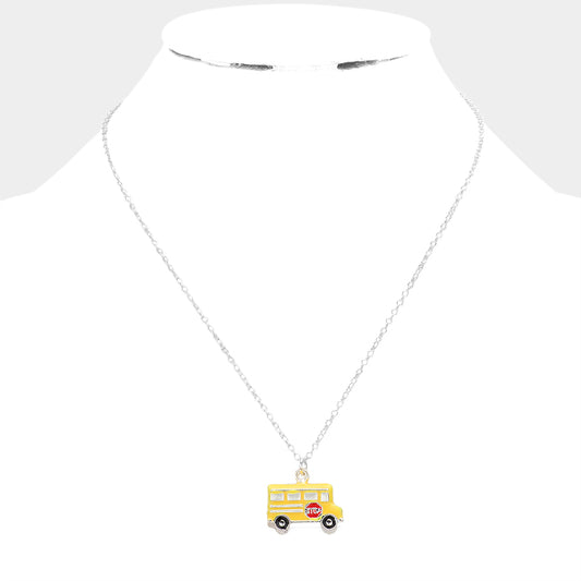 3D School Bus Pendant Necklace